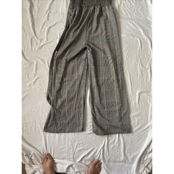 Plaid Jumpsuit With Embroidered Floral Details V-Neckline & Removable Belt By Co - Picture 13 of 13